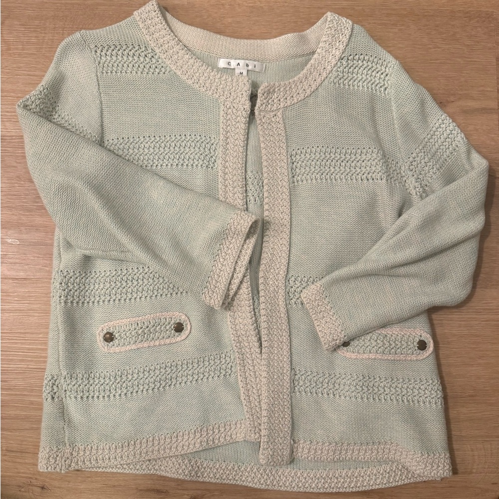 CAbi Mint Green and Cream Cardigan Sweater